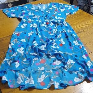 J.CREW Womens Dress LARGE BLUE NEW Floral MIDI Summer Casual Work Party HIGH LOW